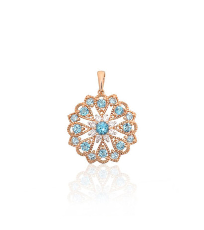 Gold pendant 1301138(Au-R+PRh-W)_DI+TZB, Red Gold 585°, Rhodium (Plating) , Diamonds , Blue Topaz