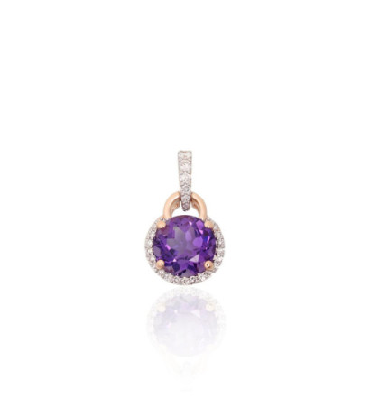 Gold pendant 1301140(Au-R+PRh-W)_DI+AM, Red Gold 585°, Rhodium (Plating) , Diamonds , Amethyst