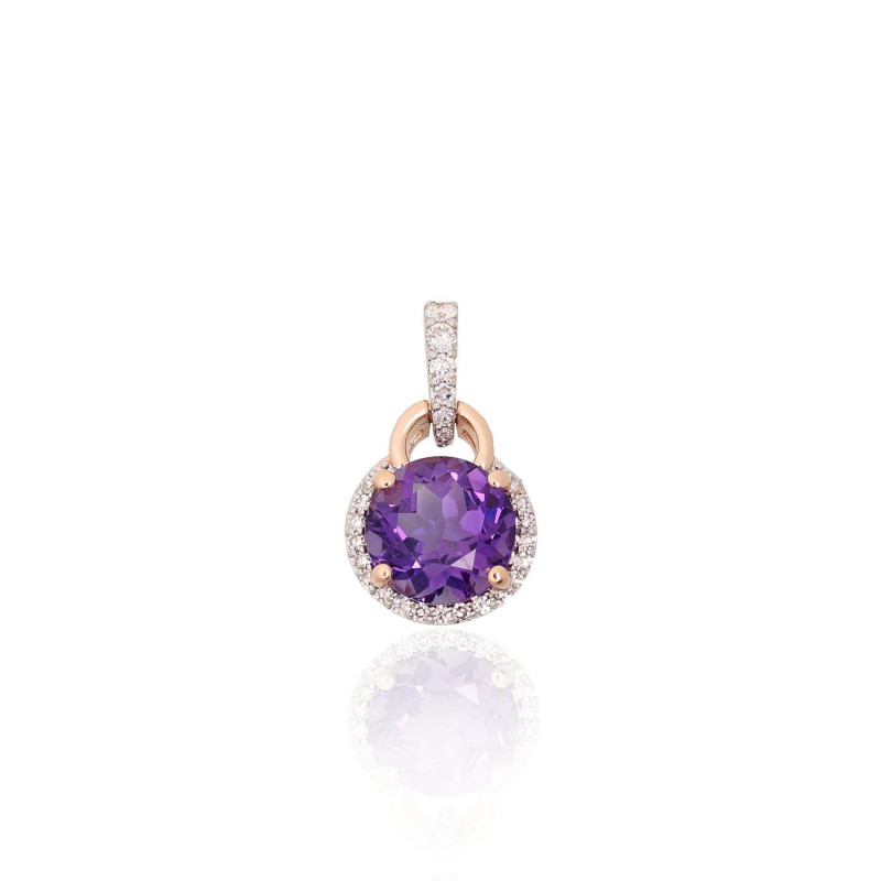 Gold pendant 1301140(Au-R+PRh-W)_DI+AM, Red Gold 585°, Rhodium (Plating) , Diamonds , Amethyst