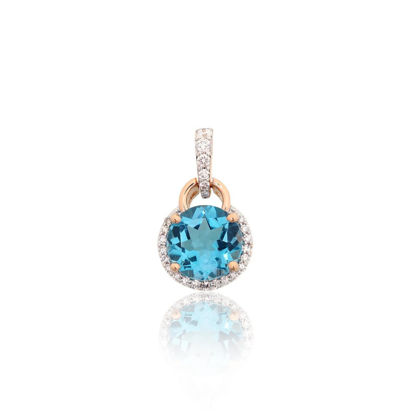 Gold pendant 1301140(Au-R+PRh-W)_DI+TZB, Red Gold 585°, Rhodium (Plating) , Diamonds , Blue Topaz
