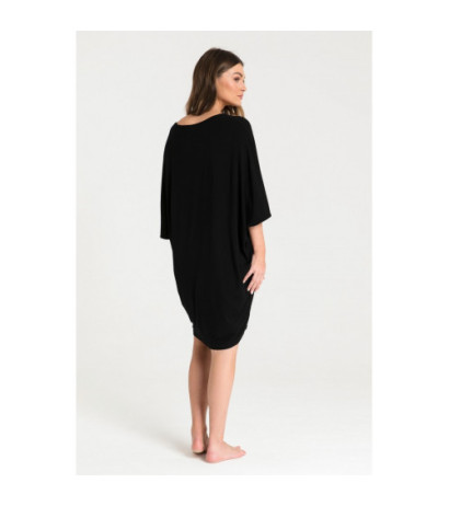 LA071 Koszula nocna z nietoperzowymi rękawami - czarna