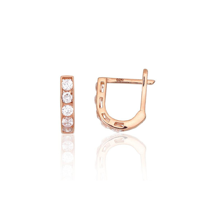 Gold earrings with 'english' lock 1201494(Au-R)_CZ, Red Gold 585°, Zirkons