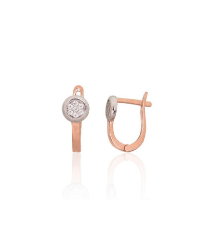 Auksiniai auskarai ant cilindrinės spynos 1201697(Au-R+PRh-W)_CZ, Raudonas Auksas 585°, rodis (padengti) , Cirkonai