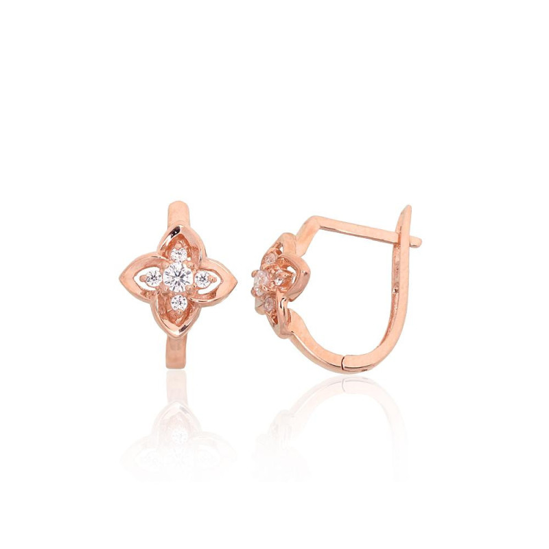 Gold earrings with 'english' lock 1201702(Au-R)_CZ, Red Gold 585°, Zirkons