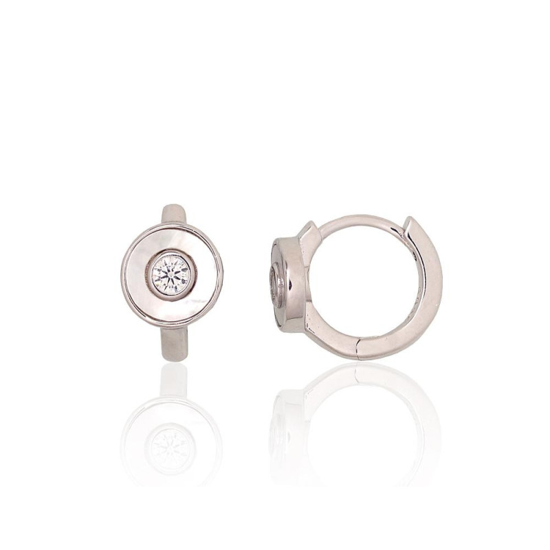 Ümmarguse kinnisega hõbekõrvarõngad 2204164(PRh-Gr)_CZ+PL, Hõbe 925°, roodium (kate), Tsirkonid , Pärlmutter