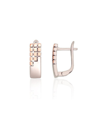 Silver earrings with 'english' lock 2204170(PRh-Gr+PAu-R), Silver 925°, red gold (Plating)/, Rhodium (Plating)