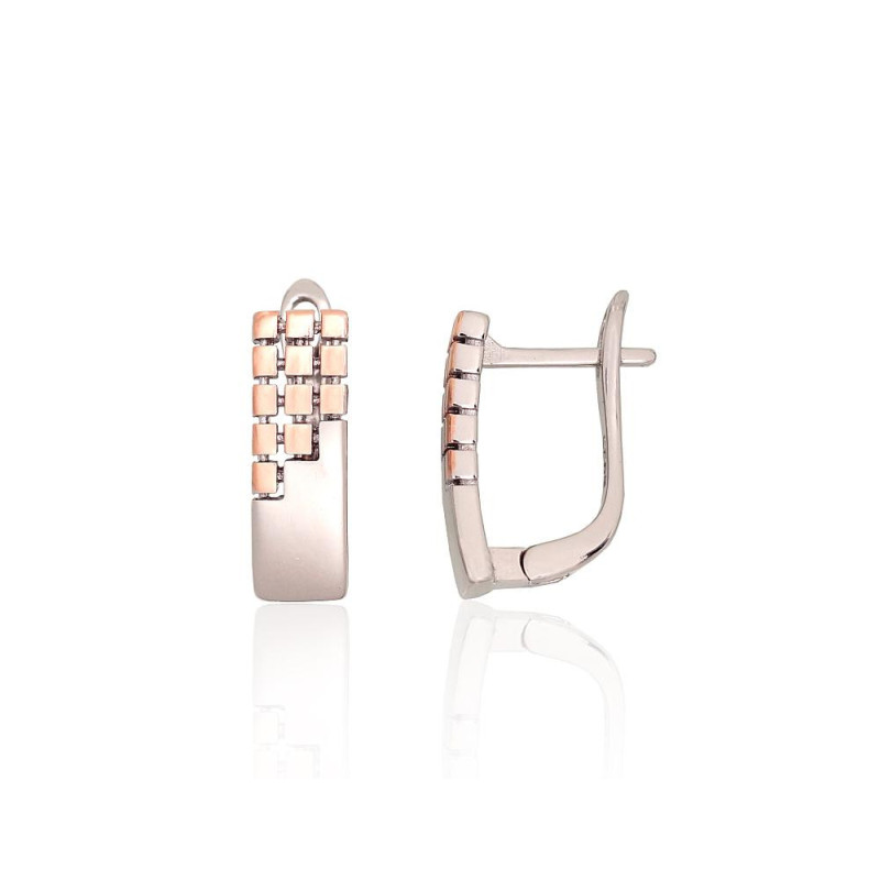 Silver earrings with 'english' lock 2204170(PRh-Gr+PAu-R), Silver 925°, red gold (Plating)/, Rhodium (Plating)