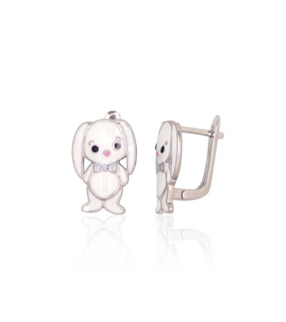 Silver earrings with 'english' lock 2204174(PRh-Gr)_ML-MIX, Silver 925°, Rhodium (Plating), Jewelery enamel