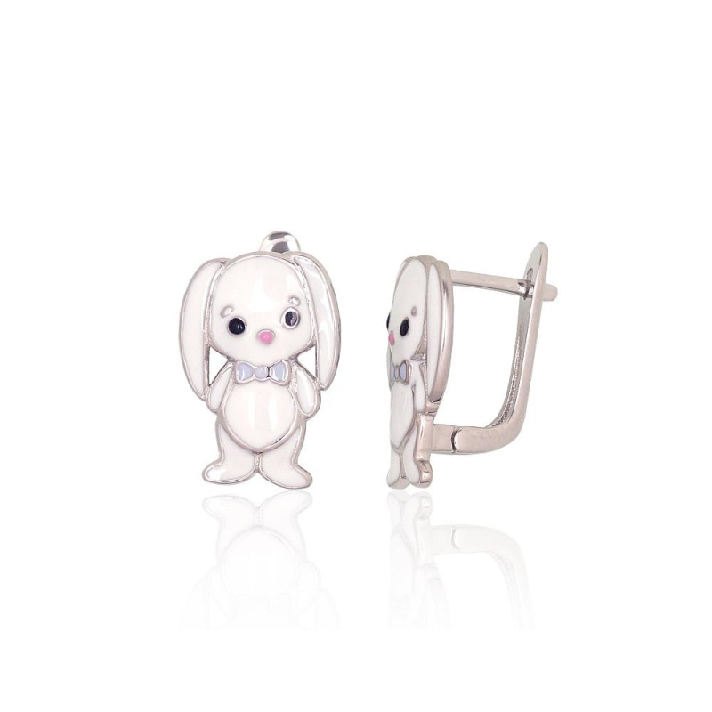 Sidabriniai auskarai ant cilindrinės spynos 2204174(PRh-Gr)_ML-MIX, Sidabras 925°, rodis (padengti), Juvelyrinė emalė