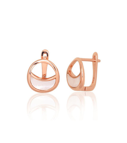 Silver earrings with 'english' lock 2204176(PAu-R)_PL, Silver 925°, red gold (Plating), Mother-of-pearl