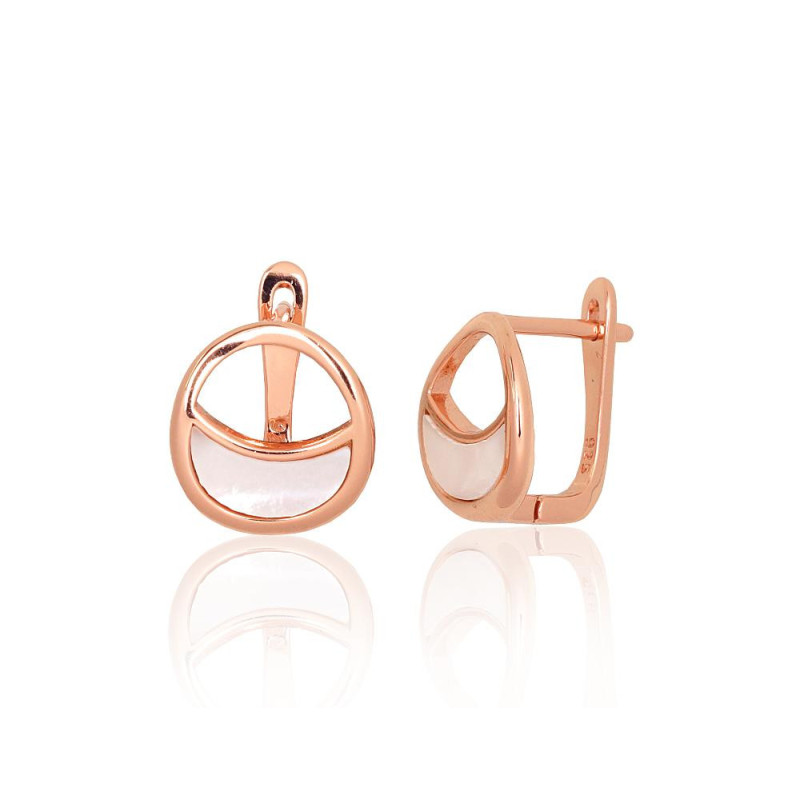 'Inglise' sulguriga hõbekõrverõngad 2204176(PAu-R)_PL, Hõbe 925°, punane kuld (kate), Pärlmutter