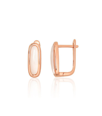 Silver earrings with 'english' lock 2204178(PAu-R)_PL, Silver 925°, red gold (Plating), Mother-of-pearl