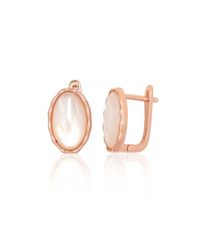 Silver earrings with 'english' lock 2204179(PAu-R)_PL, Silver 925°, red gold (Plating), Mother-of-pearl