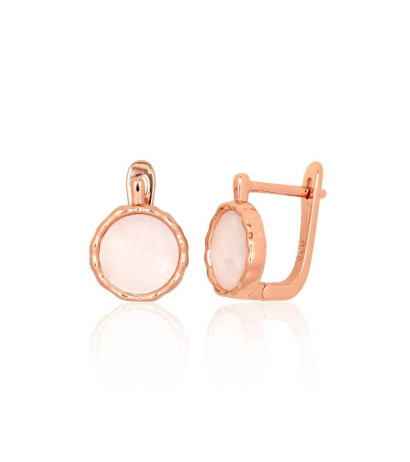 Sidabriniai auskarai ant cilindrinės spynos 2204181(PAu-R)_PL, Sidabras 925°, raudonas auksas (padengti), Perlamutras