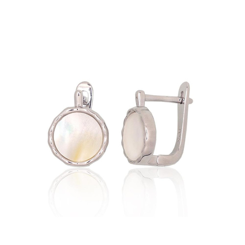 Silver earrings with 'english' lock 2204181(PRh-Gr)_PL, Silver 925°, Rhodium (Plating), Mother-of-pearl