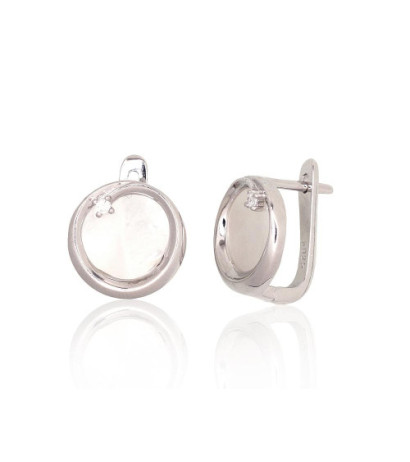Silver earrings with 'english' lock 2204182(PRh-Gr)_CZ+PL, Silver 925°, Rhodium (Plating), Zirkons , Mother-of-pearl
