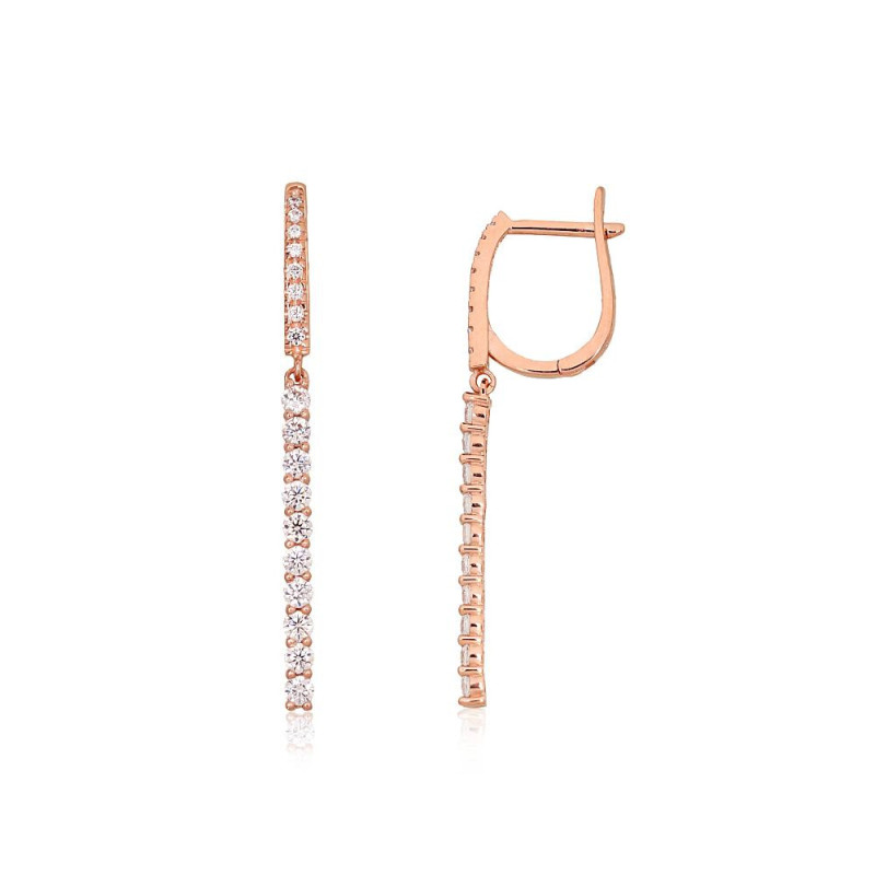 Gold earrings with 'english' lock 1201706(Au-R)_CZ, Red Gold 585°, Zirkons