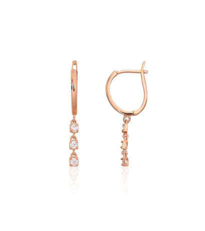 Gold earrings with 'english' lock 1201712(Au-R)_CZ, Red Gold 585°, Zirkons