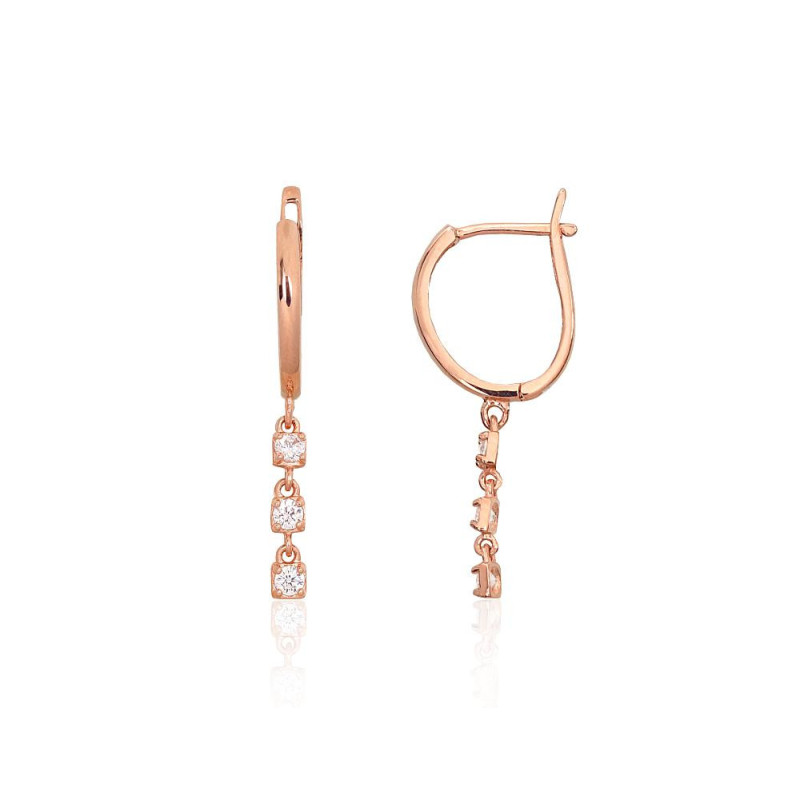 Gold earrings with 'english' lock 1201712(Au-R)_CZ, Red Gold 585°, Zirkons