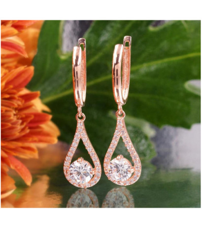 Zelta auskari ar 'angļu' slēdzēju 1201715(Au-R)_CZ, Sarkanais Zelts 585°, Cirkoni