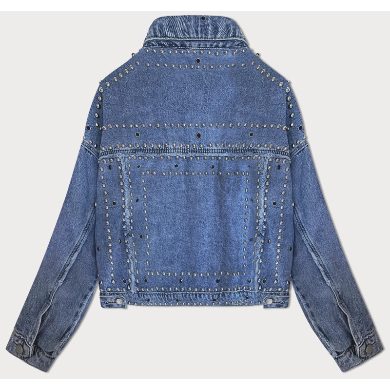 BLACK JEANS JACKET WITH COLLAR AND JEWELRY (L1815) striukė