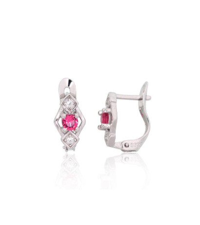 Silver earrings with 'english' lock 2200787(PRh-Gr)_CZ+CZ-RO, Silver 925°, Rhodium (Plating), Zirkons