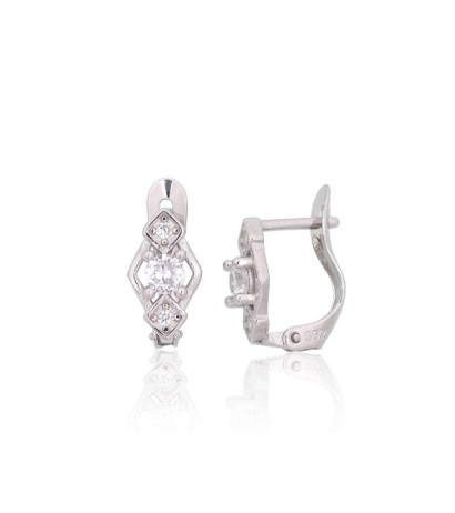 Silver earrings with 'english' lock 2200787(PRh-Gr)_CZ, Silver 925°, Rhodium (Plating), Zirkons