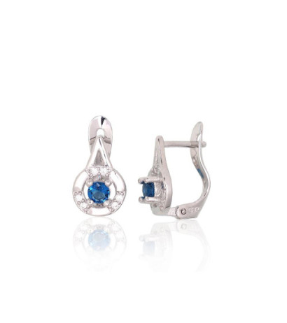 Silver earrings with 'english' lock 2200789(PRh-Gr)_CZ+CZ-B, Silver 925°, Rhodium (Plating), Zirkons