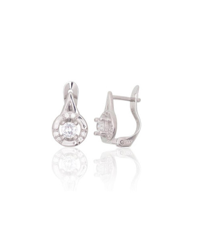 Silver earrings with 'english' lock 2200789(PRh-Gr)_CZ, Silver 925°, Rhodium (Plating), Zirkons