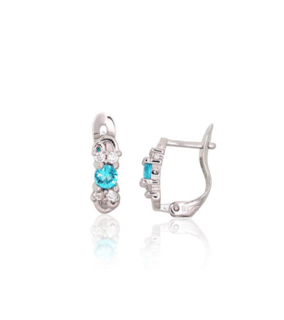 Silver earrings with 'english' lock 2200979(PRh-Gr)_CZ+CZ-AQ, Silver 925°, Rhodium (Plating), Zirkons