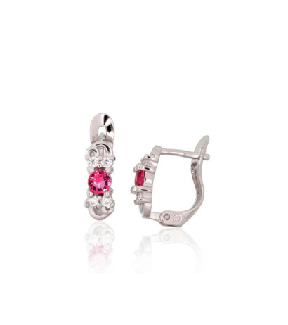 Silver earrings with 'english' lock 2200979(PRh-Gr)_CZ+CZ-RO, Silver 925°, Rhodium (Plating), Zirkons