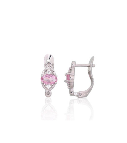 Silver earrings with 'english' lock 2201200(PRh-Gr)_CZ+CZ-PI, Silver 925°, Rhodium (Plating), Zirkons