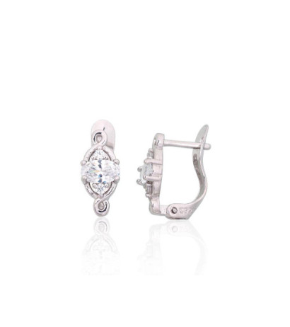Silver earrings with 'english' lock 2201200(PRh-Gr)_CZ, Silver 925°, Rhodium (Plating), Zirkons