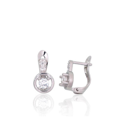 Silver earrings with 'english' lock 2201203(PRh-Gr)_CZ, Silver 925°, Rhodium (Plating), Zirkons