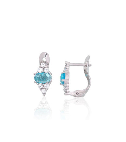 Silver earrings with 'english' lock 2201514(PRh-Gr)_CZ+CZ-AQ, Silver 925°, Rhodium (Plating), Zirkons