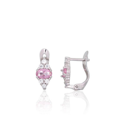 Silver earrings with 'english' lock 2201514(PRh-Gr)_CZ+CZ-PI, Silver 925°, Rhodium (Plating), Zirkons