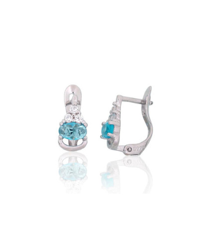 Silver earrings with 'english' lock 2201515(PRh-Gr)_CZ+CZ-AQ, Silver 925°, Rhodium (Plating), Zirkons