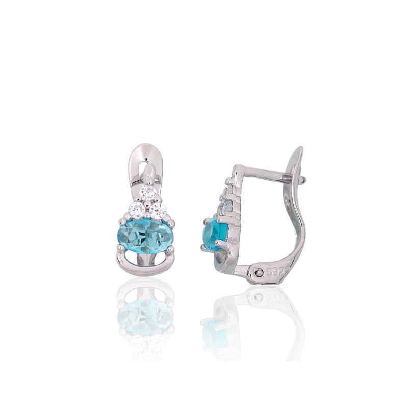 Silver earrings with 'english' lock 2201515(PRh-Gr)_CZ+CZ-AQ, Silver 925°, Rhodium (Plating), Zirkons