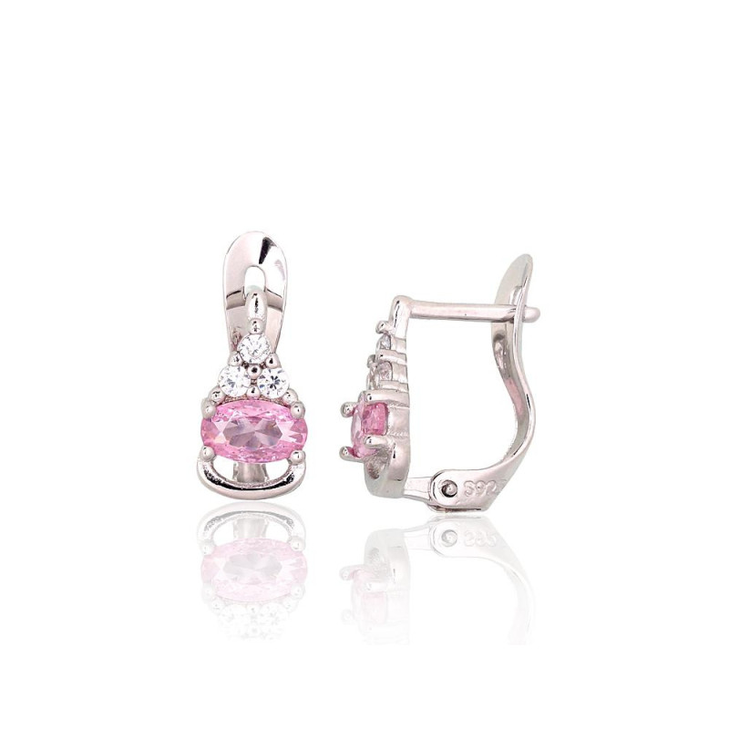 Sidabriniai auskarai ant cilindrinės spynos 2201515(PRh-Gr)_CZ+CZ-PI, Sidabras 925°, rodis (padengti), Cirkonai