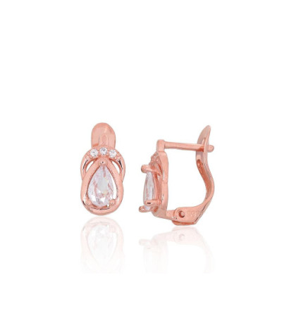 Sidabriniai auskarai ant cilindrinės spynos 2201516(PAu-R)_CZ, Sidabras 925°, raudonas auksas (padengti), Cirkonai