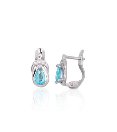 Silver earrings with 'english' lock 2201516(PRh-Gr)_CZ+CZ-AQ, Silver 925°, Rhodium (Plating), Zirkons