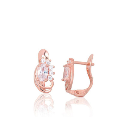 Silver earrings with 'english' lock 2201790(PAu-R)_CZ, Silver 925°, red gold (Plating), Zirkons
