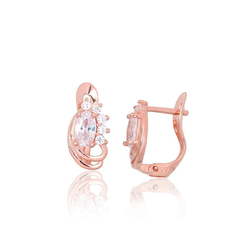 Sudraba auskari ar 'angļu' slēdzēju 2201790(PAu-R)_CZ, Sudrabs 925°, sarkanais zelts (pārklājums), Cirkoni