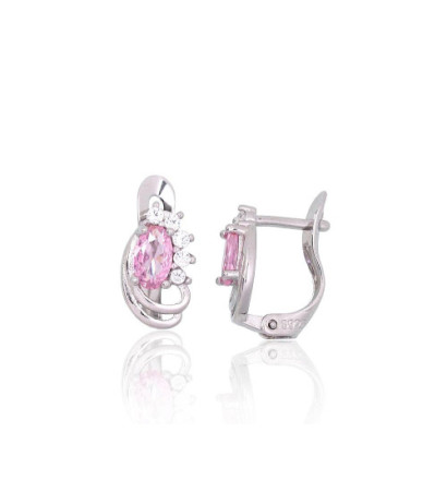 Silver earrings with 'english' lock 2201790(PRh-Gr)_CZ+CZ-PI, Silver 925°, Rhodium (Plating), Zirkons