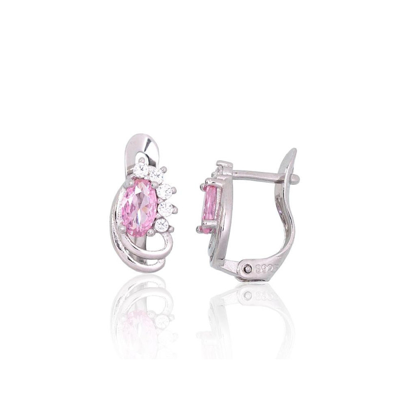 Silver earrings with 'english' lock 2201790(PRh-Gr)_CZ+CZ-PI, Silver 925°, Rhodium (Plating), Zirkons