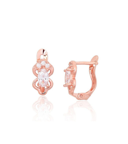 Silver earrings with 'english' lock 2201793(PAu-R)_CZ, Silver 925°, red gold (Plating), Zirkons