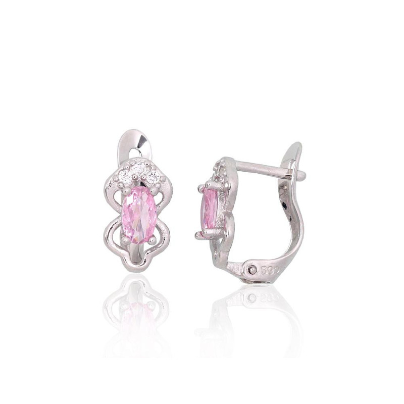 Silver earrings with 'english' lock 2201793(PRh-Gr)_CZ+CZ-PI, Silver 925°, Rhodium (Plating), Zirkons