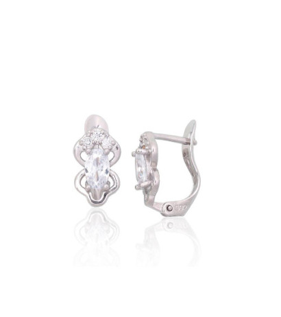 Silver earrings with 'english' lock 2201793(PRh-Gr)_CZ, Silver 925°, Rhodium (Plating), Zirkons