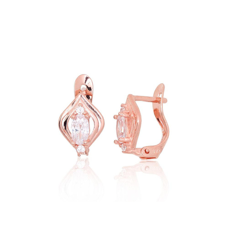 Sudraba auskari ar 'angļu' slēdzēju 2200763(PAu-R)_CZ, Sudrabs 925°, sarkanais zelts (pārklājums), Cirkoni