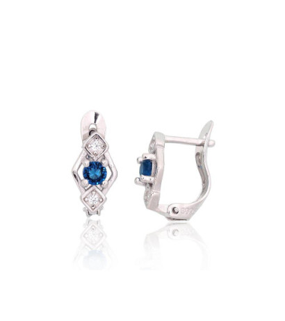 Silver earrings with 'english' lock 2200787(PRh-Gr)_CZ+CZ-B, Silver 925°, Rhodium (Plating), Zirkons